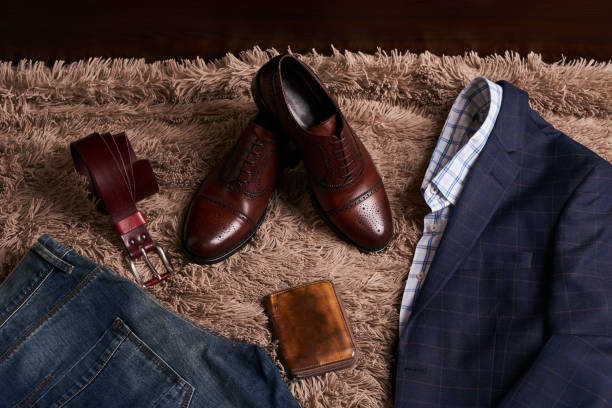 istock Classic men's clothes such as dark suit jacket 887361696