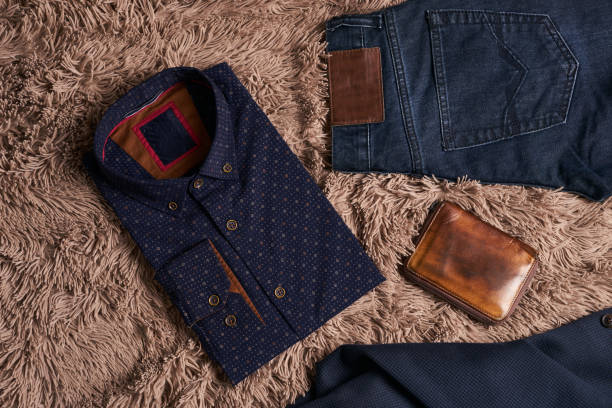 istock Set of men's clothes such as dark suit jacket 887362226