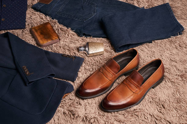 istock Set of men's clothes such as dark suit jacket 887362278