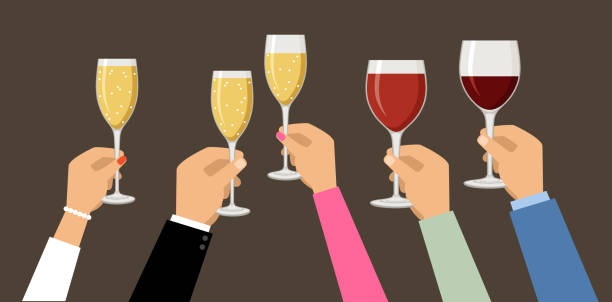 руки, держащие шампанское и бокалы, празднующие - toast wine wineglass glass stock illustrations