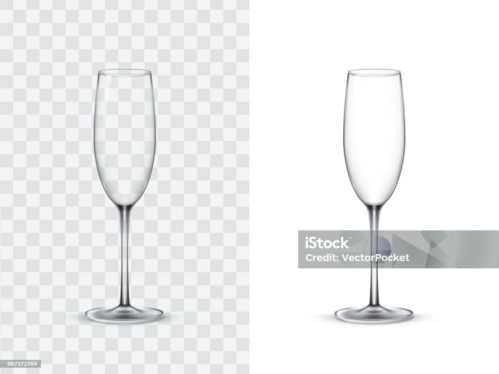 Realistic wine glasses Realistic wine glasses, champagne flute, vector illustration isolated on white and transparent background. Mock up, template of glassware for alcoholic drinks Champagne Flute stock vector