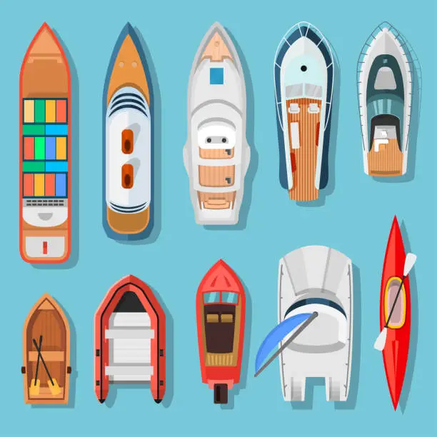 Vector illustration of Ships and boats top view