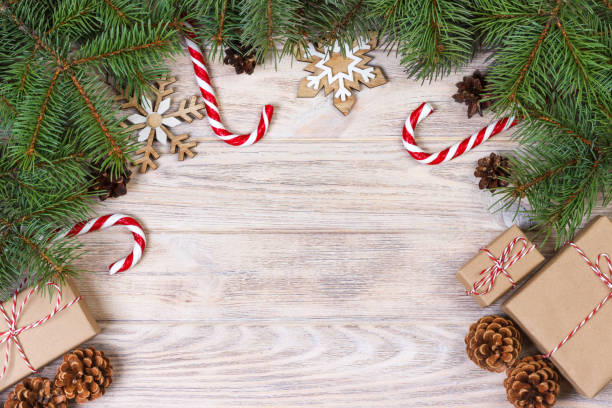 istock Christmas background with gifts and decoration. copy space 887388840
