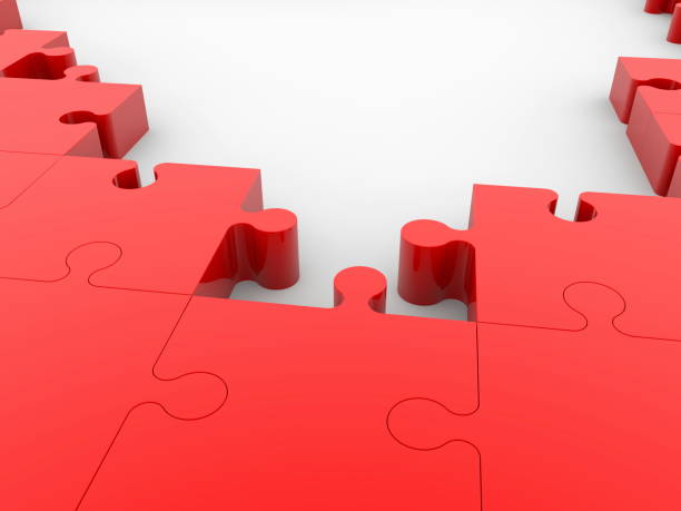 istock Incomplete rows of puzzle pieces in red color.3d  illustration. 887390728