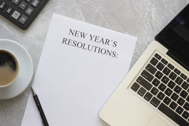 istock New Year's resolutions paper, laptop, stationery 887407842