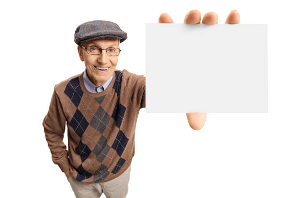 istock Elderly man showing a blank card 887407914