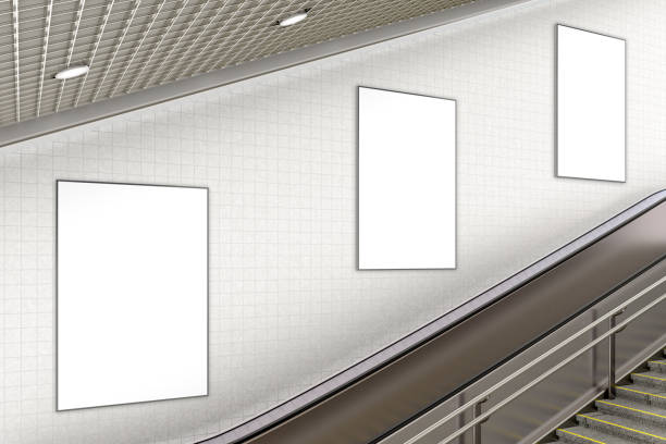 istock Blank advertising poster on underground escalator wall 887410980