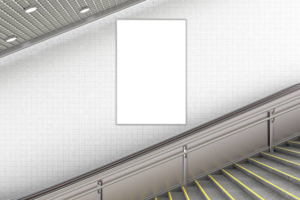istock Blank advertising poster on underground escalator wall 887411086
