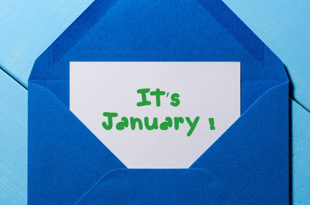 istock It's January - inscription on letter at blue envelope 887411314