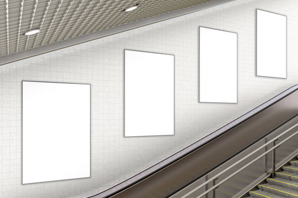 istock Blank advertising poster on underground escalator wall 887411786