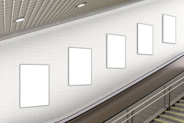 istock Blank advertising poster on underground escalator wall 887412030