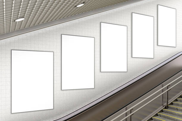 istock Blank advertising poster on underground escalator wall 887412210