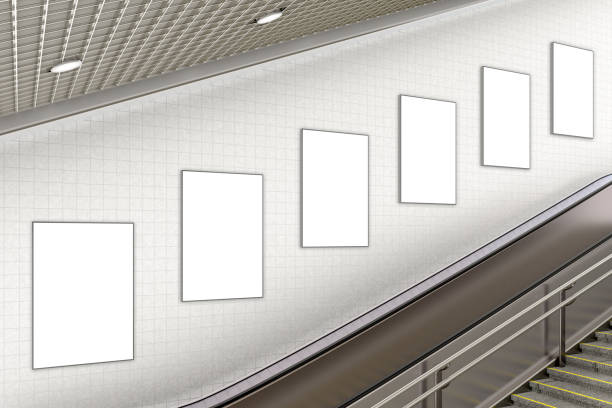 istock Blank advertising poster on underground escalator wall 887412466