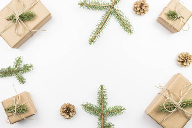 istock Christmas presents on the white table 887412572
