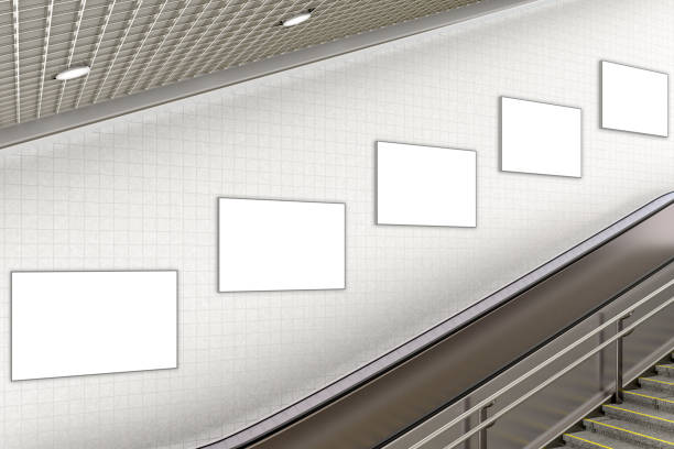 istock Blank advertising poster on underground escalator wall 887423652