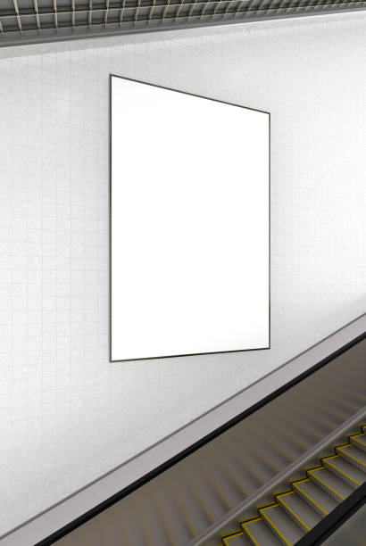istock Blank advertising poster on underground escalator wall 887424192