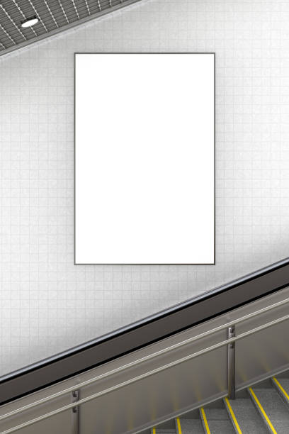 istock Blank advertising poster on underground escalator wall 887424480