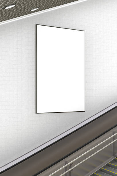 istock Blank advertising poster on underground escalator wall 887424686