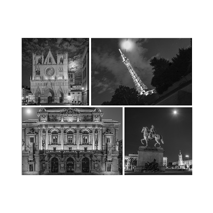 Various photos of Lyon under the full moon