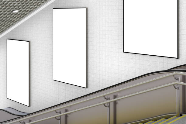 istock Blank advertising poster on underground escalator wall 887424872