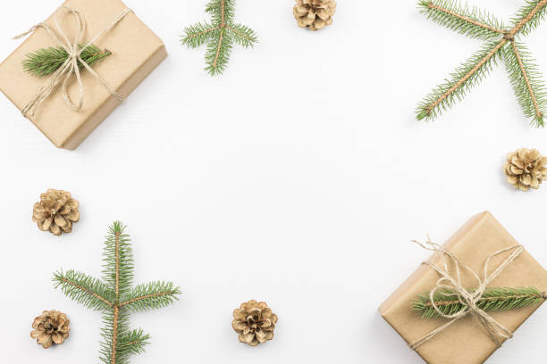 istock Christmas presents on the white table 887437002