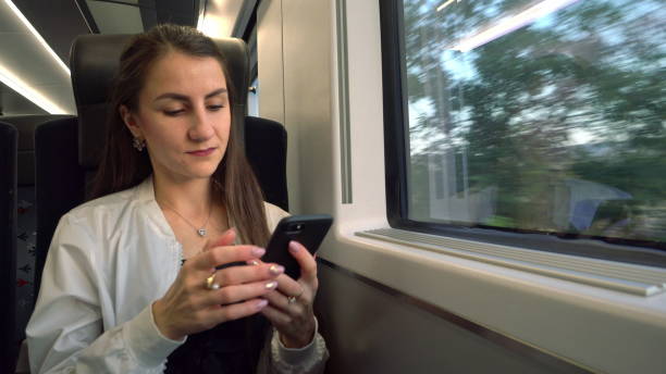 istock A Young Lady Using a Smartphone in the Train 887441558