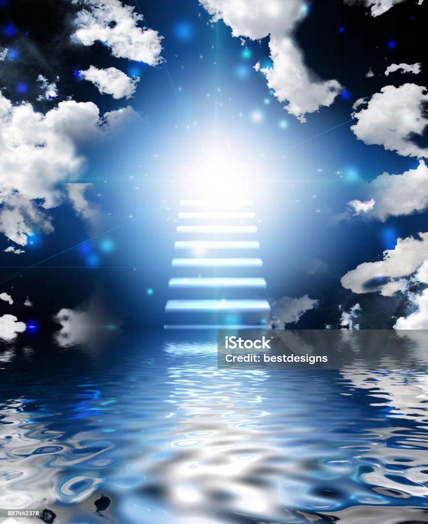 Stairway to heaven Stairway to heaven over  water surface Climbing Stock Photo