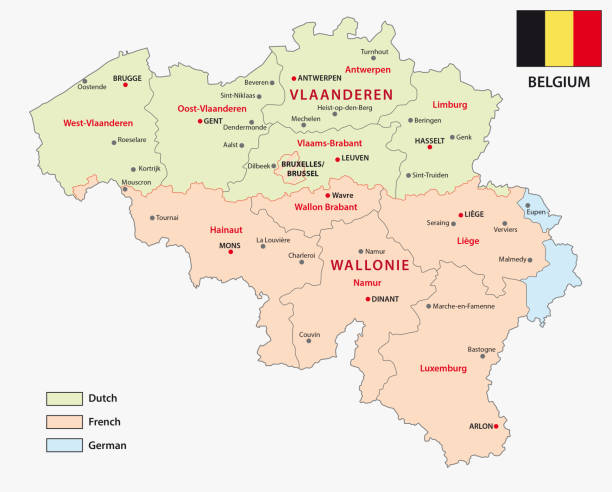 illustrazioni stock, clip art, cartoni animati e icone di tendenza di mappa delle regioni e delle aree linguistiche belghe - namur province