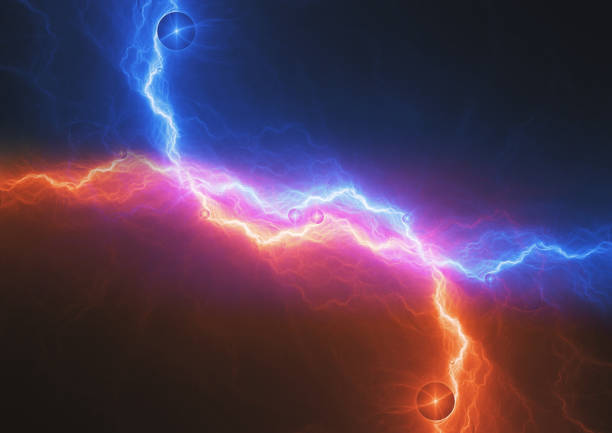 istock Fire and ice plasma lightning bolt. Electrical energy background 887448490