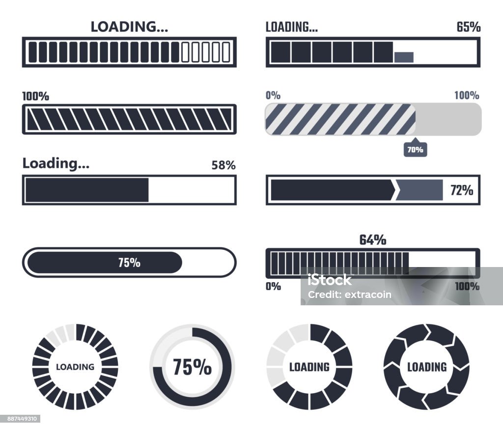 Loading bar elements Loading bar elements set, upload progress vector Loading stock vector