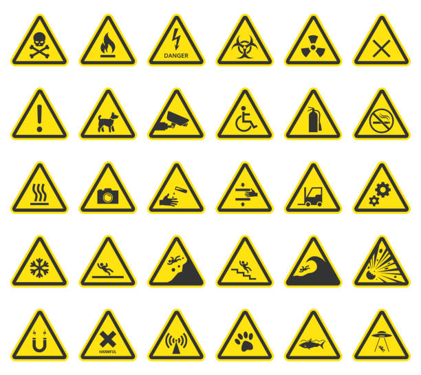 znaki ostrzegawcze, ikony ostrożności - warning symbol danger warning sign electricity stock illustrations