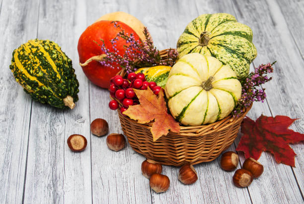 istock Pumpkins with autumn leaves 887464274