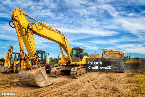 Road Construction Machinery On The Construction Of Highway Stock Photo - Download Image Now