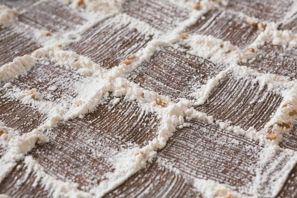 istock Baking concept on wood background, sprinkled flour with copy space 887471202