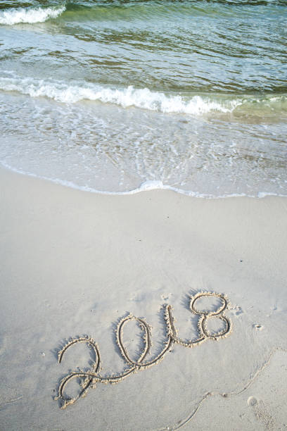 istock Happy New Year 2018, lettering on the beach, 2018 887472160