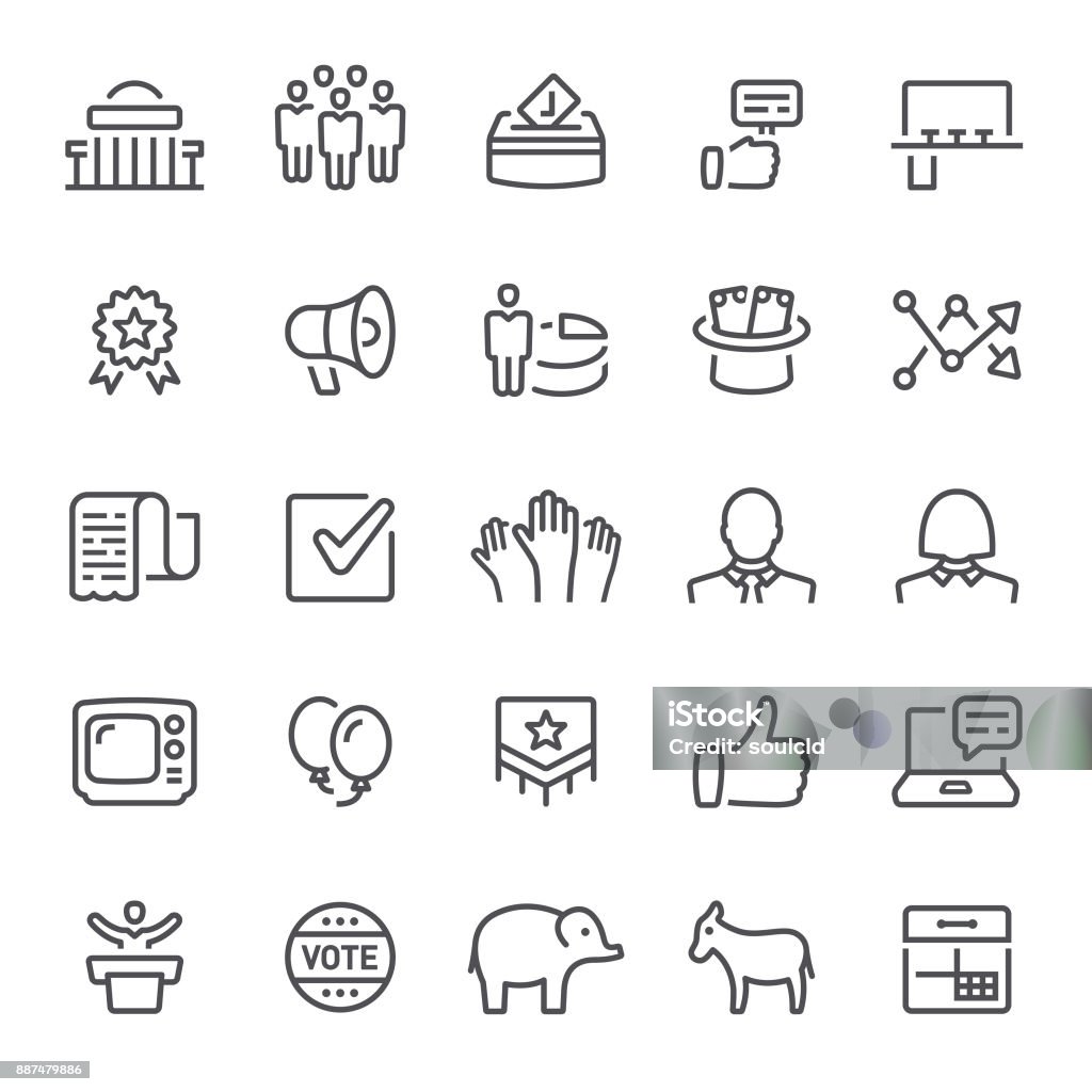 Politics Icons Election, politics, icon, icon set, government, voting Icon Symbol stock vector