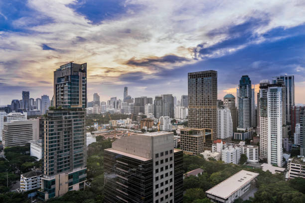 istock abstract cityscape on sunset time with clouds - can use to display or montage on product 887484174
