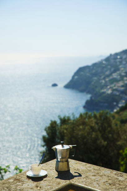 Italian moka and the Amalfi coast Italian moka and the Amalfi coast praiano photos stock pictures, royalty-free photos & images