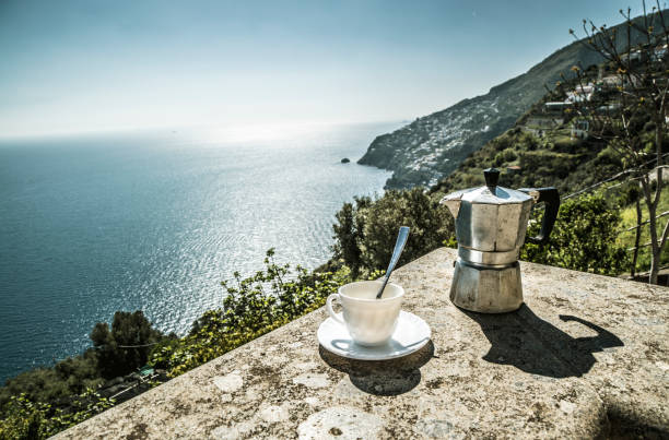 Good morning Amalfi coast Italian moka and the Amalfi coast moka stock pictures, royalty-free photos & images