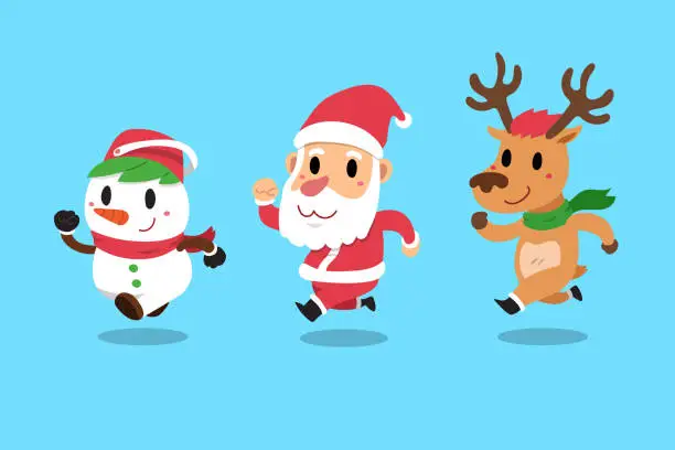 Vector illustration of Set of happy christmas companions santa claus with his friend reindeer and snowman