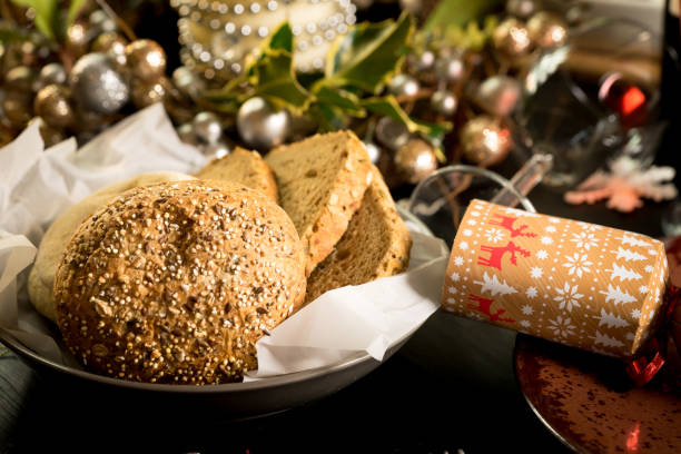 istock Christmas table setup details drink punch candle food 887489842
