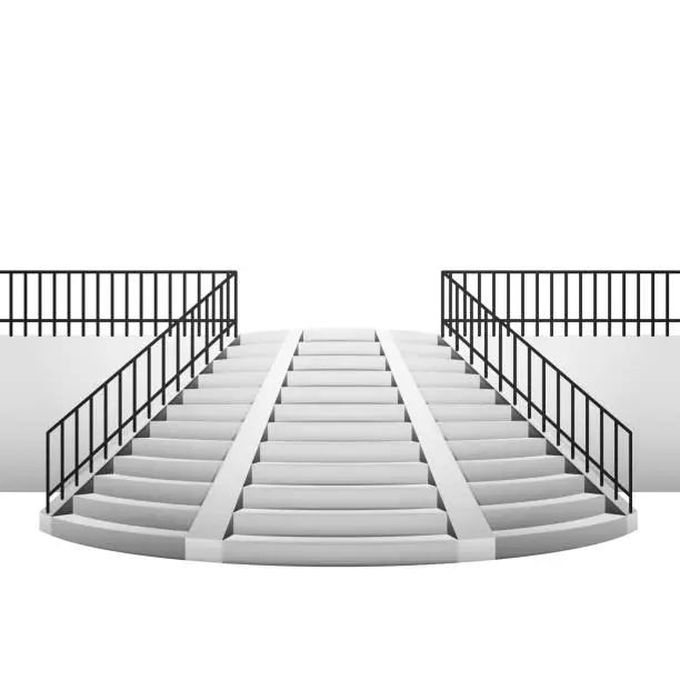 Vector illustration of circular staircase with handrail on white background