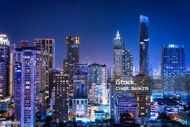 Abstract Night Cityscape Blue Light Filter Can Use To Display Or Montage On Product Stock Photo - Download Image Now