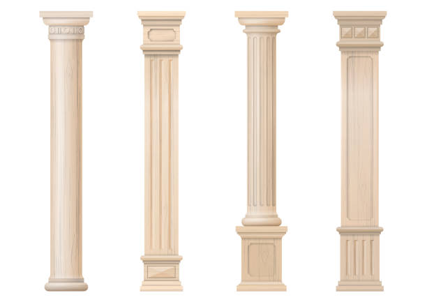 illustrations, cliparts, dessins animés et icônes de ensemble de colonnes de bois classique vector - ionic column neo classical classical greek