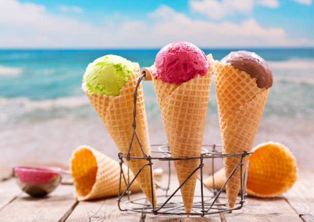 istock various ice cream cones over sea background 887500910