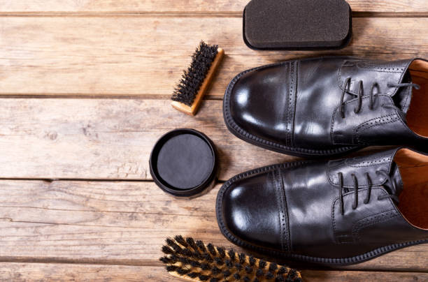 istock black men's shoes with care accessories 887500940
