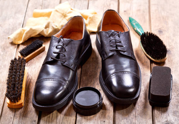 istock black men's shoes with care accessories 887500988