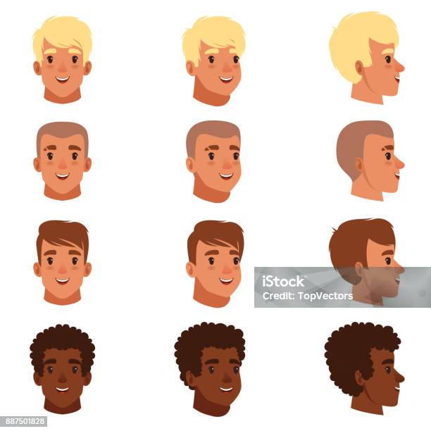 Illustration Of Men Head Avatars Set With Different Haircuts Classical Trendy  Hairstyle Curly Hair Bald Flat Design Icons Stock Illustration - Download  Image Now - iStock