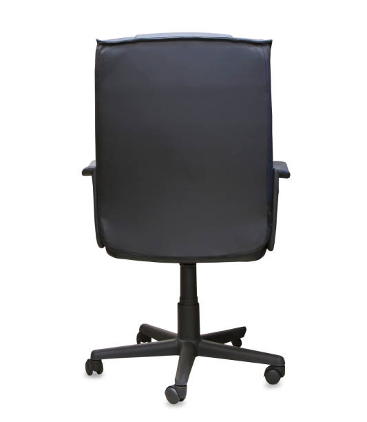 istock back view of modern office chair from black leather. Isolated 887509684