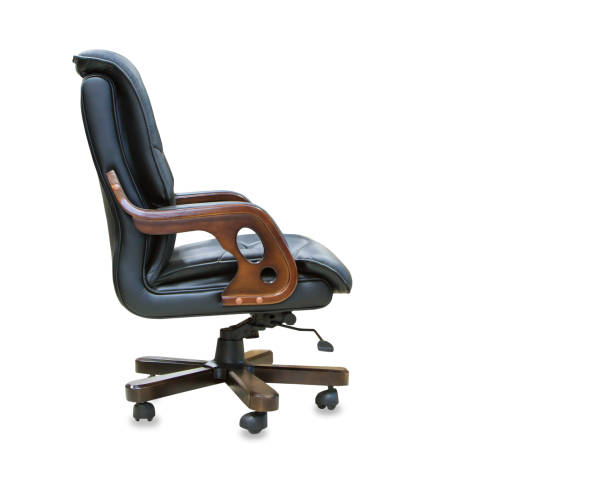 istock The profile view modern office chair from black leather. Isolated 887512036